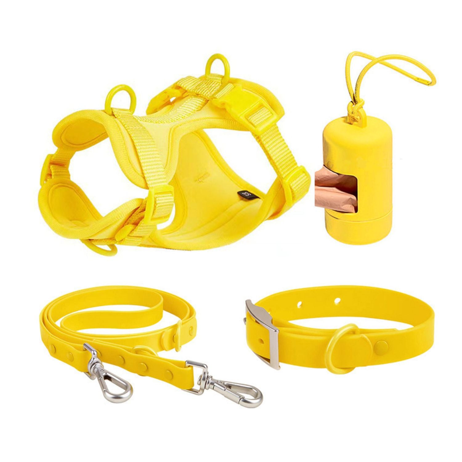 hondenharnas set geel reflecterend compleet setje voor hond met leiband harnas en halsband